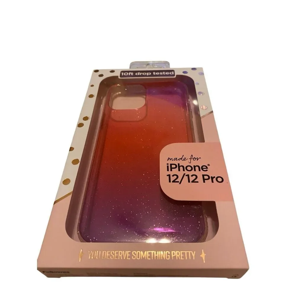 Fellowes iPhone 12 12 Pro Case Glitter Pink Purple Ombre Shockridge 10ft Drop